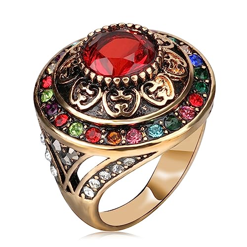 HAIXIAN 14 Karat Gelbgold-vergoldeter Siegelring im Vintage-Stil, türkischer Stil, für Cocktailpartys, Gold, Zirkonia von HAIXIAN