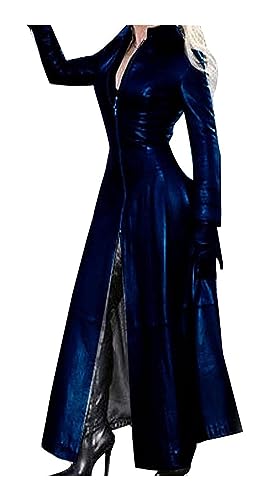 HAIYANG Trenchcoat Aus Kunstleder Damen PVC Leder Mantel Sexy Festliche Schwarzer Langer Ledermantel Damen In Voller Länge Kunstlederjacke Mantel Langarm Robe (Color : Dark blue, Size : 5XL) von HAIYANG