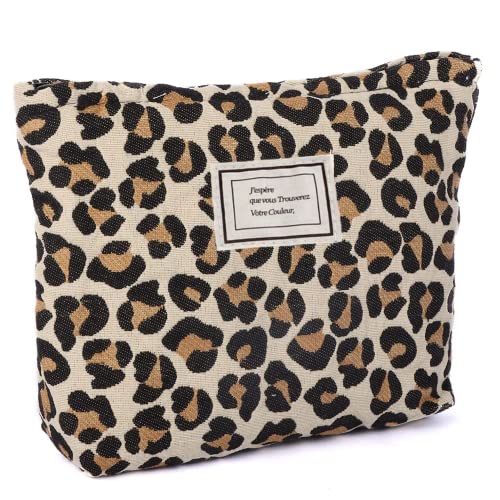 Leoparden-Kosmetiktasche, Leinen, wasserdicht, mit Reißverschluss, Make-up-Tasche, Reisen, Waschen, Make-up-Organizer, Kosmetiktasche, Handtaschen für Frauen und Mädchen, braun, Leopard von HAIYINGTF