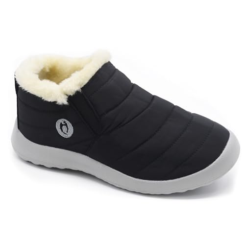 HAJINK Winter Damen GefüTtert Stiefeletten Schwarz Thermostiefel Schlupfstiefel AußEnbereich Schneestie Flach Boots von HAJINK