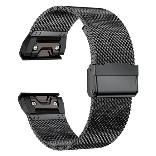HAJMGUMC 26mm Mesh-Uhrenarmband passend für Garmin, Fenix, Fit for Fenix 7x 6 Pro 5S Plus 3, Fit for HR, Approach S60 S62 - Schwarz, Edelstahl Milanese-Armband Band von HAJMGUMC