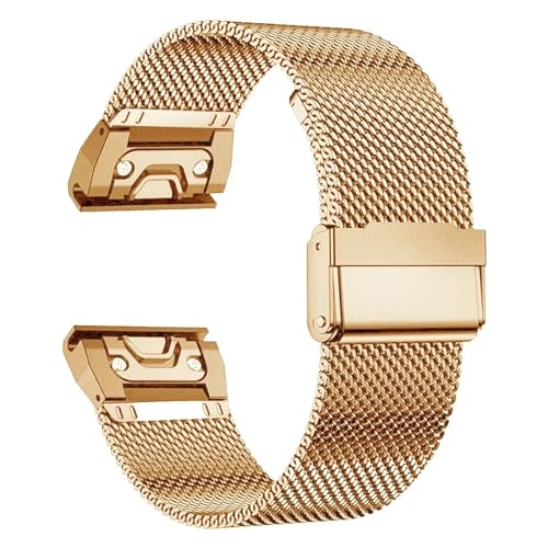 HAJMGUMC 26 22 20 mm Mesh-Uhrenarmband passend Fit For Garmin Fit for Fenix ​​7x 6 Pro 5S Plus 3 Fit for HR Edelstahl Milanese-Armband Band Approach S60 S62(Rose Gold,26mm) von HAJMGUMC