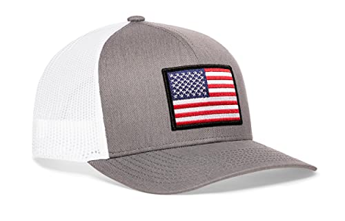 HAKA Amerikanische Flagge, US-Trucker-Mütze für Damen und Herren, verstellbare Baseballkappe, Netz-Snapback, strapazierfähiger Outdoor-Hut, Grau/Weiß, Einheitsgröße von HAKA