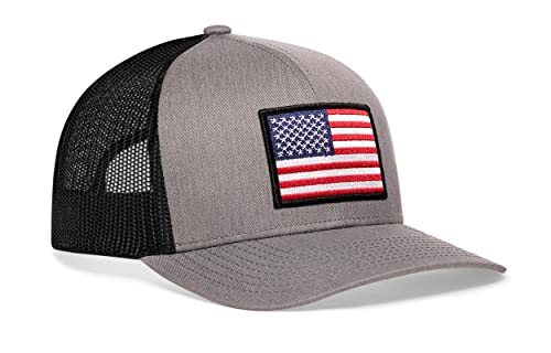 HAKA Amerikanische Flagge Hut USA Trucker Hut für Männer & Frauen Einstellbare Baseball Cap Mesh Snapback Durable Outdoor Hut, Grau/Schwarz, Einheitsgröße von HAKA