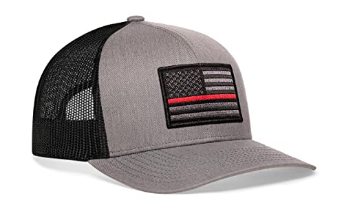 HAKA Thin Red Line Trucker-Mütze mit amerikanischer Flagge, für Damen und Herren, Netzstoff, verstellbare Snapback-Baseballkappe, Golfmütze, Grau/Schwarz, Einheitsgröße von HAKA