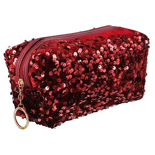 HAKIDZEL 1stück Pailletten Kosmetiktasche Für Damen Große Kapazität Tragbare Toilettentasche Weinrot Multifunktions-Organizer Für Make-up Und Reisebedarf von HAKIDZEL