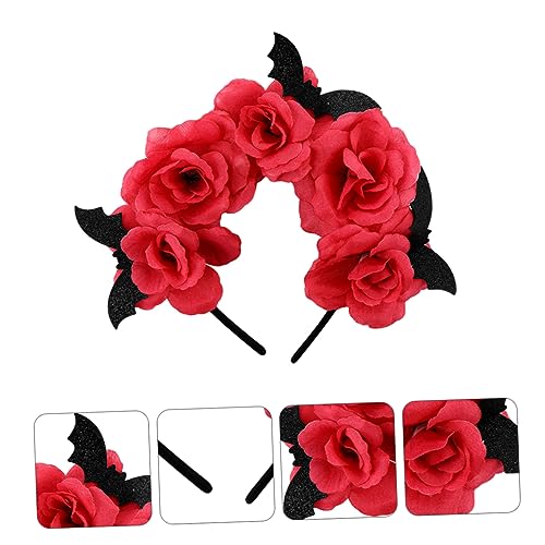 HAKIDZEL 1stk Halloween-stirnband Fledermaus Tag Der Toten Kopfbedeckung Halloween-kostümzubehör Fledermaus-blumen-stirnband Halloween-partybevorzugungsgeschenke Damen Rose Kleidung Rot von HAKIDZEL