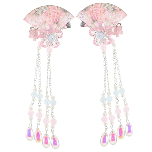 HAKIDZEL 2 Stück Haarklammern Damen mit Quasten und Blumen Haarspangen im Hanfu Stil Fächerförmige Haarschmuck für Hochzeit Party Alltag Eleganter Haarschmuck für Frauen und Mädchen von HAKIDZEL