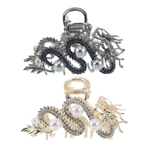 HAKIDZEL 2 Stück Haarklammern in Drachenform, Metall-Haarklammern – große Herz-Kieferklammern für Frauen – chinesische Accessoires, starke Halteklammer von HAKIDZEL