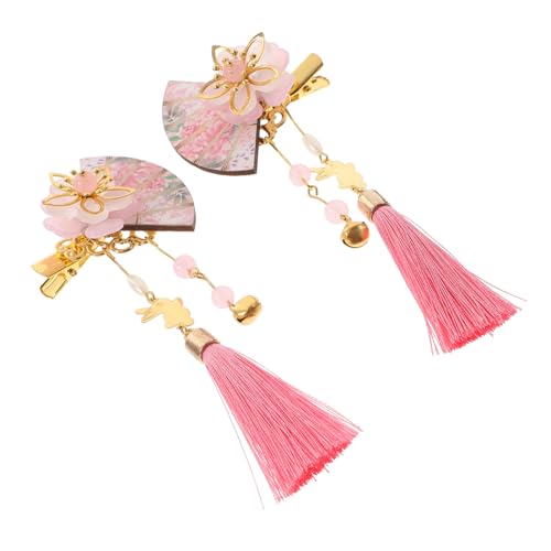 HAKIDZEL 2 Stück Japanische Fan Haarspangen Kawaii Haarschmuck Damen Haarzubehör für Hochzeit Party Alltag Geeignet Rosa von HAKIDZEL