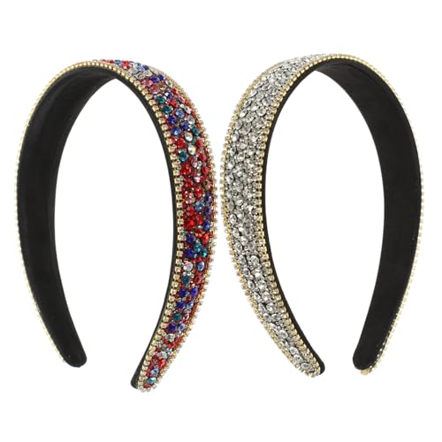 HAKIDZEL 2 Stück Strass Haarreif Damen mit Funkelnden Kristallen Breites Modisches Stirnband für Frauen und Mädchen Bequemes Flexibles Haarschmuck Accessoire für Alltag und Besondere von HAKIDZEL