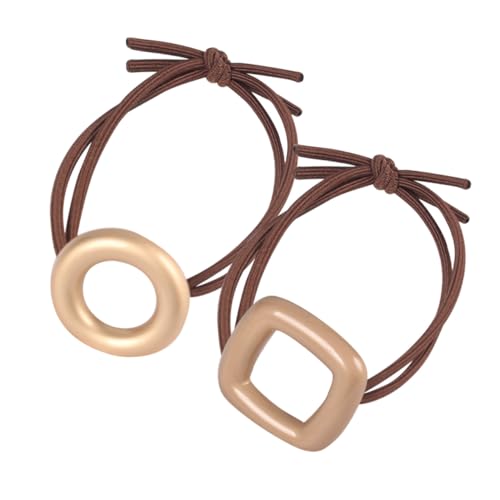 HAKIDZEL 2 Stück Teiliges Haargummi mit Unregelmäßigen Schleifen Elastische Haarringe für Mädchen Matte Quadratische und Runde Ponytail Halter in Kaffee Robust und Stilvoll von HAKIDZEL