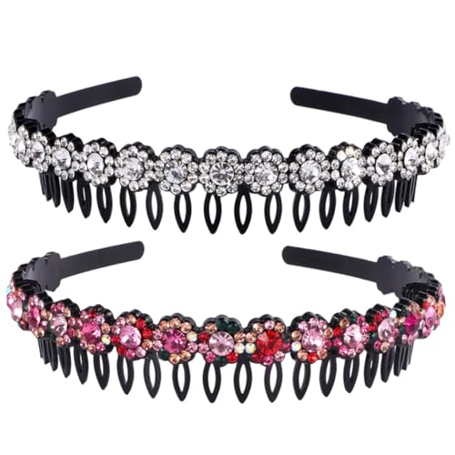 HAKIDZEL 2 Stück Teiliges Strass Kamm Stirnband mit Rutschfesten Zähnen Eleganter Haarschmuck für Frauen und Mädchen Modisches Haarband für Alltag und Besondere Anlässe Komfortabel und von HAKIDZEL