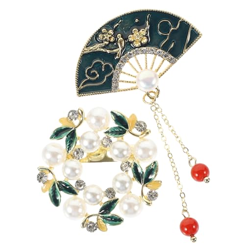 HAKIDZEL 2 Stück Vintage Brosche Runde Fächerform Legierte Anstecknadeln Farbig Lackiert Elegante Kleidungsschmuck Kompakt Vielseitig für Damen und Besondere Anlässe Geeignet von HAKIDZEL