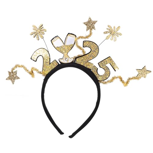 HAKIDZEL 2025nummer Stirnband Für Neujahr Kopfbedeckung Mit Zahlen Und Sternen Partyaccessoire Für Erwachsene Foto-requisite Für Silvesterfeier Haarschmuck Für Mottoparty von HAKIDZEL