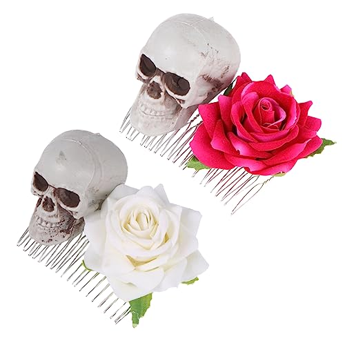 HAKIDZEL 2St Lustige Haarnadeln Halloweens Totenkopf-Rosen-Haarnadeln Halloween-Kamm halloween haarspangen haarspange halloween haarschmuck Tiara Frauenhaarkämme Rosenclipkamm Schädel Damen von HAKIDZEL