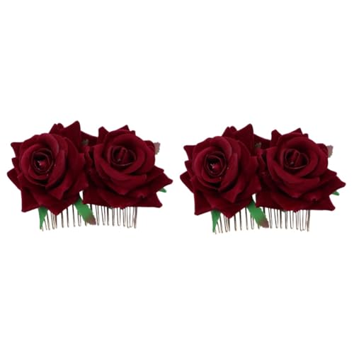 HAKIDZEL 2stücke Haaraccessoire Mit Blumen-design Eleganter Haarkamm Für Und Mädchen Für Hochzeiten Und Partys Weinrote Farbe Bezauberndes Braut-haar-accessoire von HAKIDZEL