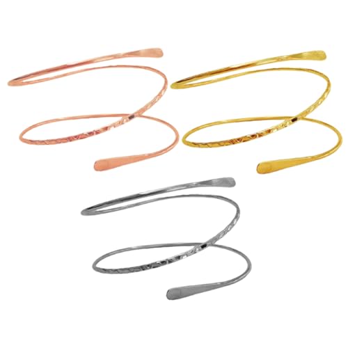 HAKIDZEL 3 Stück Teiliges Armreif Damen aus Robustem Metall Verstellbare Oberarmmanschetten in Roségold Silber und Gold mit Spiralförmigem Design Langlebiger Schmuck für Frauen und Mädchen von HAKIDZEL