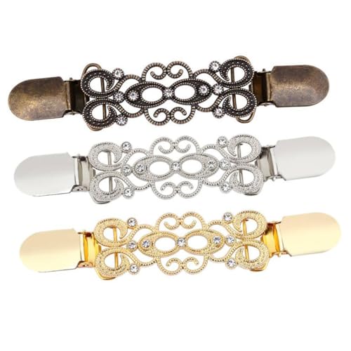 HAKIDZEL 3 Stück Teiliges Cardigan Clips aus Legiertem mit Glitzer Modische Dekorative Verschlüsse zum Engerziehen von Strickjacken und Pullovern Kreative Damenkleid-accessoires in Gold von HAKIDZEL