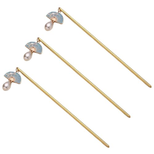 HAKIDZEL 3 Stück Teiliges Chinesisches Vintage Haarstäbchen Eleganter Blauer Metall-haarschmuck für Damen Stabiler Dutt-halter Modische Haarnadel für Lange Haare Vielseitig Kombinierbar von HAKIDZEL