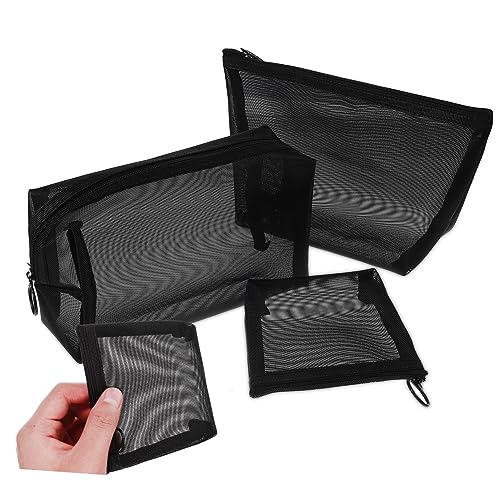 HAKIDZEL Tragbare Make-up-Pinsel-Tasche Für Unterwegs 3-teiliges Reise-kulturtaschen-Set Netz-kulturtaschen Für Damen Reißverschluss Modische Kosmetiktasche von HAKIDZEL