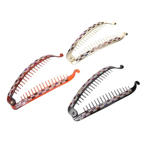 HAKIDZEL 3Stücke Teiliges Strass Haarklammer Fischform Haarspangen für Damen Rutschfest Langlebig Vielseitig Einsetzbar Schwarz Kaffee für Eleganten Haarschmuck von HAKIDZEL