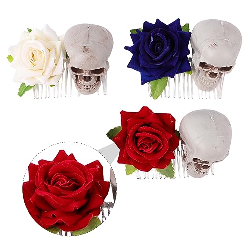 HAKIDZEL 3st Lustige Haarnadeln Halloweens Blumenhaarspangen Für Frauen Halloween-haarnadel Haartopper Rosa Haarnadel Haarspangen Aus Kristall Kamm Skelett Blumenkopfschmuck Braut Harz von HAKIDZEL