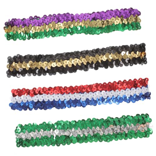 HAKIDZEL 4 Stück Glitzer Haarbänder für Damen Elastische Dehnbare Stirnbänder mit Funkelnden Pailletten Modische Party Haarschmuck in Gold Grün Rot Blau Gold und Weiß Grün von HAKIDZEL