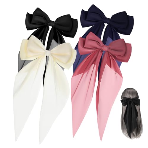 HAKIDZEL Haarschmuck 4 Stück Schleifenclips Für Damen Große Haarbänder Haarspangen Mit Großer Schleife Schleifen Für Mädchen n Lange Bow Hair Clips Krawatte Fräulein Eisen Ausgabekarte von HAKIDZEL