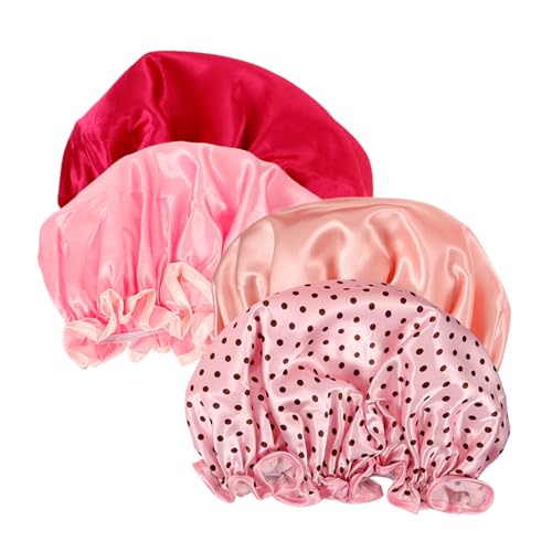 HAKIDZEL 4stücke Doppelschichtige Duschhaube Wasserdichte Badekappen Für Damen Und Herren Elastische Haarkappen Für Showering Spa Und Make-up Leicht Und Wiederverwendbar in Verschiedenen Fa von HAKIDZEL