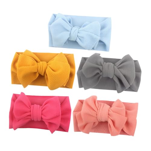 HAKIDZEL 5 Stück Teiliges Elastisches Haarband mit Süßer Schleife Weiches Dehnbares Stirnband in Blau Gelb Rosé und Modisches Kopfband für Mädchen und Junge Mädchen Vielseitiges von HAKIDZEL