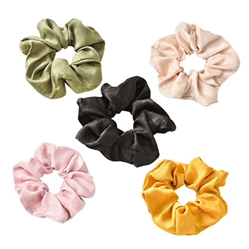HAKIDZEL 5stücke Elastisches Haargummi Für Frauen Stretch-haargummi Haarseil Pferdeschwanzhalter Einfarbige Haargummis Für Mädchen Stoffkunst Haarschmuck Für Alltag Gelb Grün Schwarz von HAKIDZEL