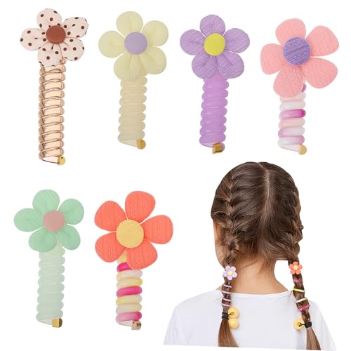 HAKIDZEL 6stücke Blumen Haargummis Für Mädchen Mit Bunten Elastischen Haarbändern in Grün Violett Gelb Und Orange Bequem Und Süß Für Teenager Stilvolles Haarschmuck Für Jede Gelegenheit von HAKIDZEL