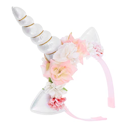 HAKIDZEL Einhorn Stirnband Gefälschtes Blumenstirnband Glitzerndes Horn-stirnband Kinder Haargummis Haarreifen Ohr Stirnband Blumen Kopfbedeckungen Stoff Hochzeit Zubehör Braut Weiß von HAKIDZEL