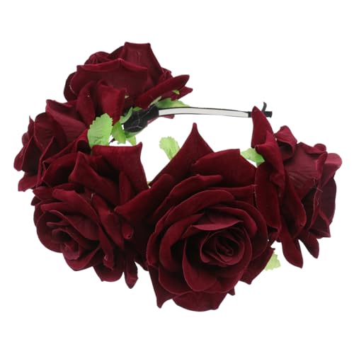 HAKIDZEL Frauen Haarreifen haarschmuck frisierumhang Hochzeitsblume für die Braut rote Rosengirlande Stirnband floraler Haarreif Rosenblüten-Haarreifen Halloween Kopfbedeckung Mexiko Damen von HAKIDZEL