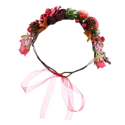 HAKIDZEL Geweih Stirnband Haarspangen Für Mädchen Pinienzapfen Haarspange Kopfbedeckungen Für Damen Weihnachtsmädchen Kopfbedeckung Hochzeit Stirnband Tiara Beere Stoff Kind Empfindlich Rot von HAKIDZEL