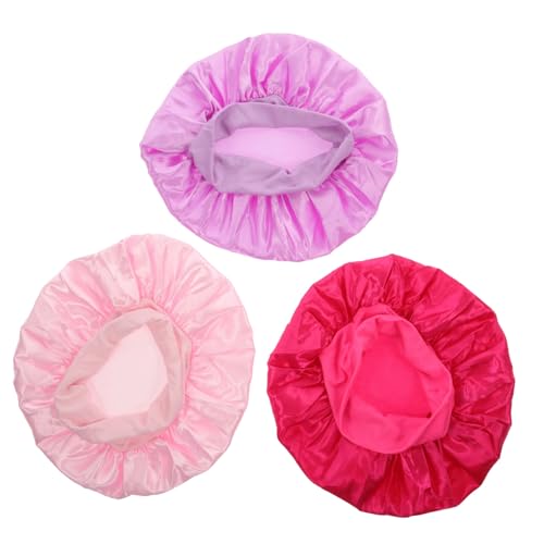 HAKIDZEL 3stücke Elastische Schlafhaube Für Junge Mädchen Atmungsaktive Farbenfrohe Nachtmütze Mit Breitem Rand Für Einen Erholsamen Schlaf Rosy Light Hellpink von HAKIDZEL