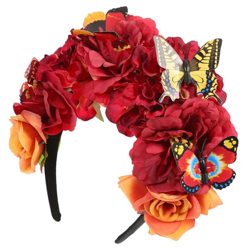 HAKIDZEL Haarschmuck Stirnband aus künstlichen Blumen tag der toten haarband mexikanisches stirnband Haargummi Tiara Abschlussball-Stirnbänder für Frauen Stirnband für die Teeparty Cosplay von HAKIDZEL