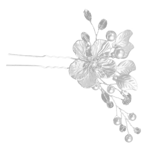 HAKIDZEL Hochzeitskopfschmuck Haarschmuck für die Hochzeit Braut Haarnadel Haarnadeln für die Haarnadel in Form einer in U-Form Blumen Stift Mosaik Kopfbedeckung Damen Metall Weiß von HAKIDZEL