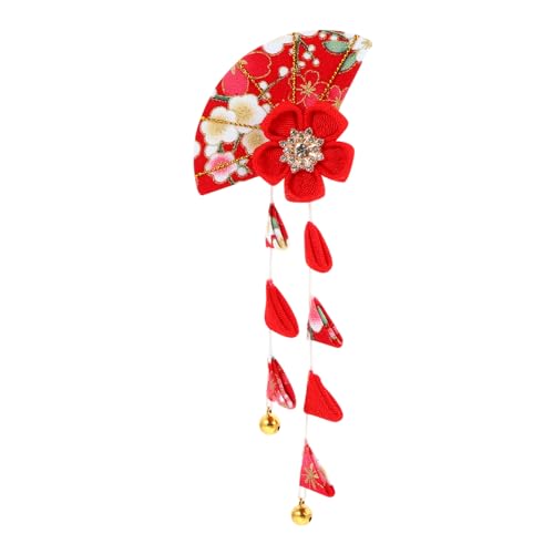 HAKIDZEL Japanischer Haarschmuck Tassel Kanzashi Handgefertigter Blüten-clip Traditionelles Rotes Stoff-accessoire für Damen Eleganter Kimono-haarclip für Braut und Festtagslooks von HAKIDZEL