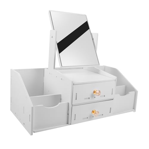 HAKIDZEL Kosmetische Aufbewahrungsbox Kosmetikvitrinen Schminkbox Mit Spiegel Make-up-organizer-arbeitsplatte Hautpflege-organizer Desktop-make-up-organizer Weiß Bilden Veranstalter Wpc von HAKIDZEL