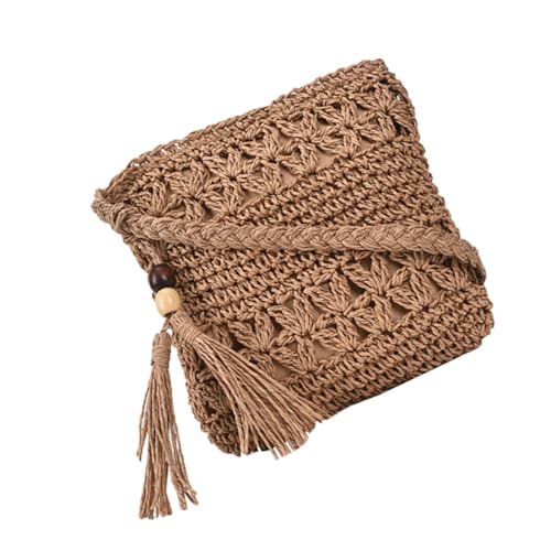 HAKIDZEL Leichte Umhängetasche Damen aus Handgewebtem Stroh mit Quasten Geräumig und Strapazierfähig Stylische Schultertasche für Strand Shopping und Alltag von HAKIDZEL