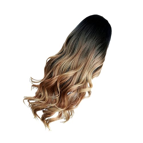 HAKIDZEL Lockiger Brauner Haarersatz Realistische Gradient Gefärbte Perücke Für Frauen Hochwertige Haarverlängerung Mit Mittelscheitel Für Alltag Cosplay Partys von HAKIDZEL