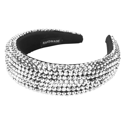 HAKIDZEL Retro Stirnband Damen mit Funkelnden Strasssteinen Breites Gepolstertes Haarband aus Weichem Milchseiden Braut Accessoire für Hochzeit und Festliche Anlässe von HAKIDZEL