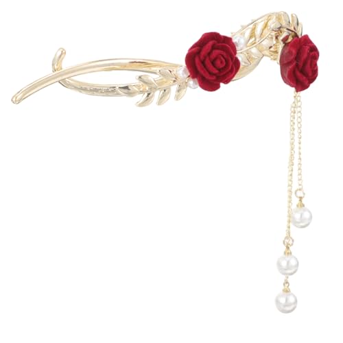 HAKIDZEL Rosenblüten Haarklammer mit Perlen und Quasten Eleganter Haarclip für Frauen Vielseitiger Schmuck für Hochzeiten Partys und Alltag Dekorative Blüten Haarspange für Besondere von HAKIDZEL