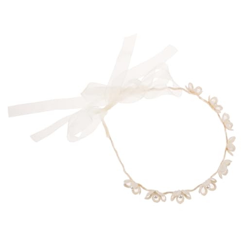 HAKIDZEL Spitzenstirnband Blumenmädchen-Stirnband zur Hochzeit Haarbänder für Mädchen im Teenageralter Tiara Schleife Stirnbänder aus Spitze Band Stirnband Farbe Milchtee Kopfbedeckung von HAKIDZEL