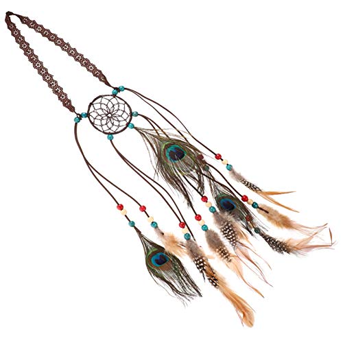 HAKIDZEL Haarschmuck Feder Stirnband Pfau Kopfbedeckung Quasten-stirnband Quasten Stirnband Festival- Böhmen Stirnband Boho-haarschmuck Indische Kopfbedeckung Haargummi Mädchen Traumfänger von HAKIDZEL