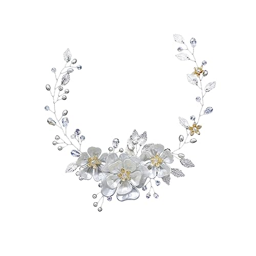 HAKIDZEL Kopfschmuck Für Die Braut Weißer Haarreif Hochzeit Kopfschmuck Haarschmuck Braut Weiß Perle Tiara Braut Hochzeit Stirnband von HAKIDZEL