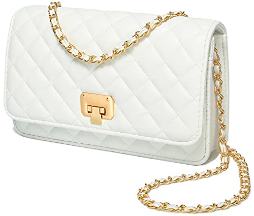 Damen Schultertasche gesteppt Crossbody börse täglich Designer Gitter Leder Abendtasche Kette Tasche, WeiÃŸ (WeiÃŸ), Large von HAKSIM