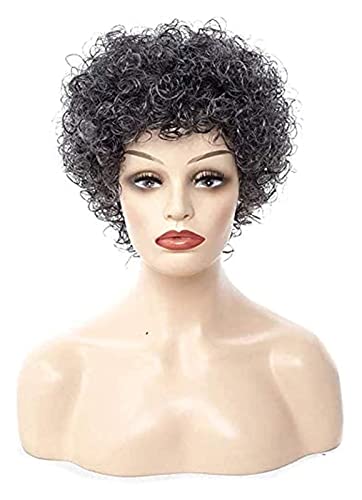 HALAHAI Perücken 12" Flauschige Kurze Lockige Perücken Für Schwarze Frauen, Kurze Verworrene Lockige Echthaarperücken In Natürlicher Farbe Perücke (Color : As Shown) von HALAHAI